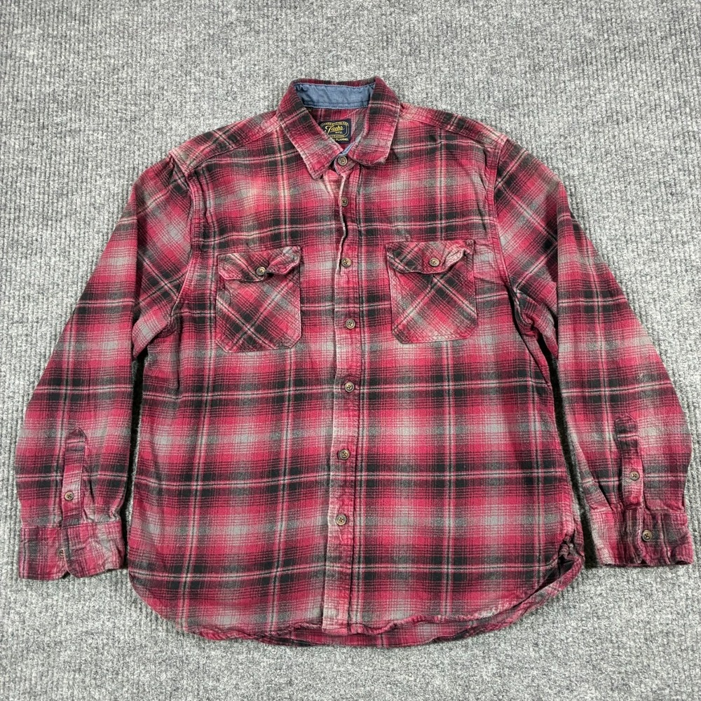 JACHS MFG Mens XL Heritage Flannel Red Black Plaid Heavyweight Button Shirt
